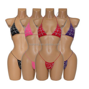 ملابس S697 الأكثر مبيعًا ملابس مثيرة مثيرة من حجر الراين لباس أداء بيكيني كريستالي لامع ملابس رقص ثونغ صغير - Product Image 2