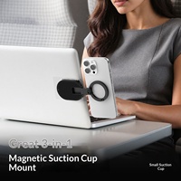 Support de téléphone magnétique à ventouse avec mousqueton, support de téléphone portable pliable et rotatif, support multifonction trois-en-un