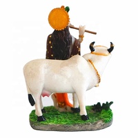 Patung Dewa Krishna dari Resin, Patung Sapi, Patung Dekoratif untuk Rumah dan Kuil, Patung Dewa Hindu yang Memainkan Seruling, Model Patung Buddha dalam Kotak