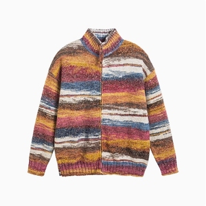 Suéter Vintage americano OEM y ODM con logotipo personalizado, cárdigan a rayas para hombres y mujeres, suéter cárdigan informal Suelto - Product Image 1
