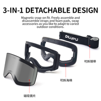 Masque de ski personnalisé OEM anti-buée avec lentille magnétique interchangeable, mousse et sangle détachables