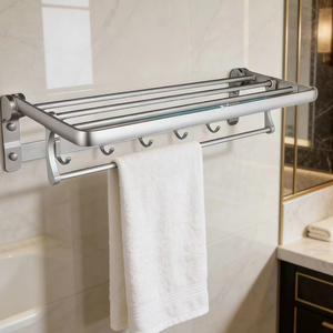 Porte-serviettes mural en aluminium chromé moderne à double couche pliable et écologique pour <span class=keywords><strong>salle</strong></span> <span class=keywords><strong>de</strong></span> <span class=keywords><strong>bain</strong></span> - Product Image 1