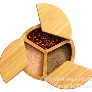 Wooden Spice Box Solid Wood Magnetic Lid Swivel Divided <b>Storage</b> <b>Kitchen</b> Seasoning Container - Product Image 5