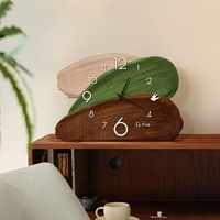 Horloge murale vintage de style artistique du milieu du siècle, motif floral en bois/PVC/verre acrylique, pour salon, type table, avec peinture décorative