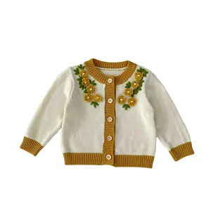 Toddlers Wool Cardigan Custom Mohair Cozy Knitwear Sweaters Chic Mão Bordado Cardigan para Crianças