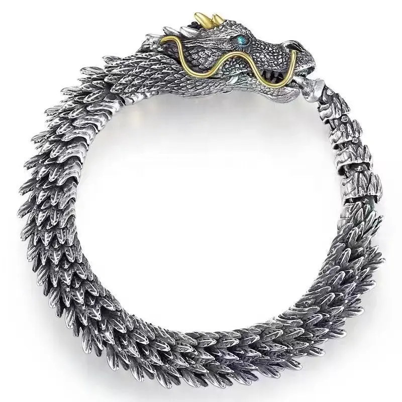 Männliche Schmuck arbeiter Persönlichkeit Retro Thai Silber drei dimensionale Wasserhahn Männer Armband Hip Hop Drachen Armband