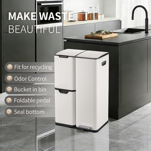<span class=keywords><strong>Bidone</strong></span> per la Raccolta Differenziata da <span class=keywords><strong>Cucina</strong></span> in Acciaio Inox a 3 Scomparti, Grande Capacità 60L, con Pulsante a Pressione e Pedale - Product Image 2