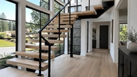 Escaliers intérieurs modernes en bois massif avec garde-corps en acier/câble durable et marches en chêne