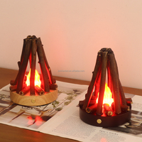 Lampe de table tactile LED effet feu de camp blanc, veilleuse en bois pour éclairage intérieur