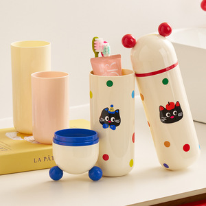 Crowned Cat Travel Wash Cup Set 1L Portable Toothbrush Toothpaste Mouthwash Holder Cartoon Design for Home and Travel Use - Product Image 2
