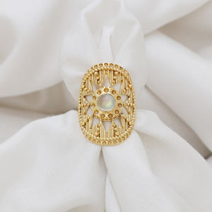 แหวนเงินแท้ 925 ประดับพลอยมูนสโตนสีรุ้ง ชุบทอง 18K แบบปรับขนาดได้ ดีไซน์ทันสมัย สำหรับทั้งผู้หญิงและผู้ชาย - Product Image 2