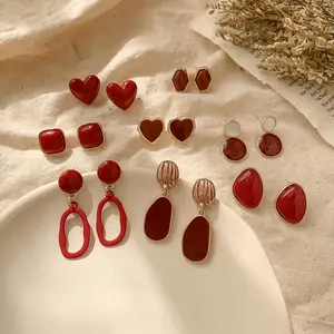 SC 2024 New French Sweet Earrings Women 925 Sterling Sliver Earrings Elegant Simple Red Heart Earrings Ear Clip for Girls Women