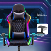 Chaise de jeu pivotante pour ordinateur CH06-30 noire 150 °   Siège de course inclinable avec lumières LED RVB, cuir PVC, 4 vérins à gaz, réglable en hauteur
