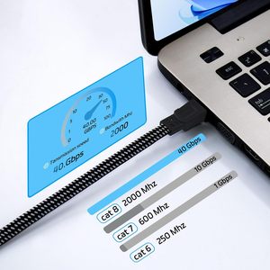 <span class=keywords><strong>Cable</strong></span> Ethernet Cat8 de 25 Pies, <span class=keywords><strong>Cable</strong></span> de Red de <span class=keywords><strong>Internet</strong></span> Trenzado de Alta Velocidad, Conector RJ45 Chapado en Oro, 40 Gbps, 2000 Mhz - Product Image 2