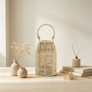 Hand Woven Portable Lampshade Imitation Rattan Cylindrical E27 Solar <b>Lighting</b> Tea Room <b>Decorative</b> Pendant Light - Product Image 1