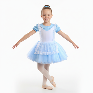 ชุดเดรสบัลเลต์ธีมเด็ก คอปกปีเตอร์แพน แขนพอง สำหรับการแสดงบนเวที สีฟ้าอ่อน พร้อมผ้ากันเปื้อนลูกไม้ - Product Image 1