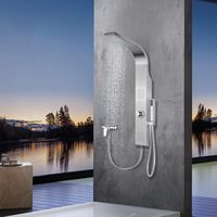 Panneau de douche mural LANO en acier inoxydable brossé avec valve en céramique, design moderne, effet pluie et massage pour salle de bain