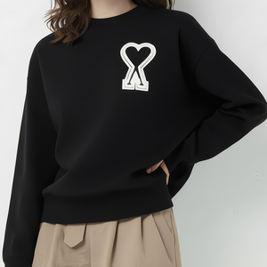 Nuova <span class=keywords><strong>Felpa</strong></span> Unisex AMI <span class=keywords><strong>con</strong></span> Etichette, Girocollo, Maniche Lunghe, 100% Cotone, Grande Applicazione a <span class=keywords><strong>Cuore</strong></span> Ricamata, Logo Personalizzabile Disponibile - Product Image 5