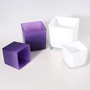 Vente en gros de bougeoirs carrés en verre violet imprimés personnalisés vides de luxe