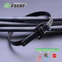 Attaches en acier inoxydable revêtues de PVC FSCAT extra résistantes et libérables, 9,5x305 mm, acier inoxydable 304, sangle réutilisable