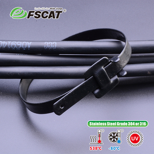 FSCAT追加ヘビーデューティ解放可能SS PVCコーティングステンレス鋼ケーブルタイ9.5x305mm SS 304再利用可能ストラップ - Product Image 5