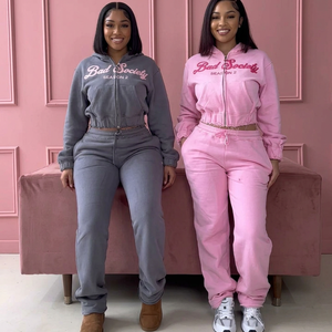 Conjunto de Sudadera con Capucha y Pantalones Deportivos de Alta Calidad con Estampado Personalizado, Traje Deportivo de Dos Piezas de Felpa Francesa para Mujer - Product Image 1