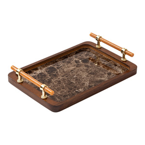 Bamboo Stone-Plastic Base <b>Tea</b> <b>Tray</b> With Handle For Home Living Room Kitchen Use Light Luxury Style - Product Image 4