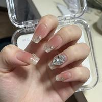 Ongles press-on en acrylique orange français avec colle pour usage quotidien - Idéal pour les trajets quotidiens