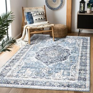 <span class=keywords><strong>Tappeto</strong></span> Vintage Bohemien Lavabile 3x5 Piedi Ultra Morbido a Pelo Corto Antiscivolo <span class=keywords><strong>Antimacchia</strong></span> Blu Chiaro per Soggiorno - Product Image 1