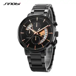 Sinibi Multi-functional round Men' Watch Black Date Window Luminous Vogue Men's Quartz wrist Watches famous brands with CE&ROHS