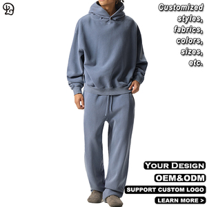 Custom oversized gewassen hoodie tracksuit heren casual losse tweedelige set sweatshirt joggingbroek streetwear herfst winter sweatsuit - Product Image 4