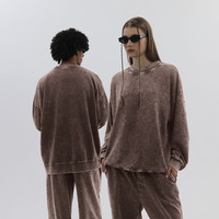 Sweater Rajut Tebal 380 Gram Warna Solid Model Leher Bulat untuk Pria dan Wanita dengan Gaya Retro Matte Longgar.