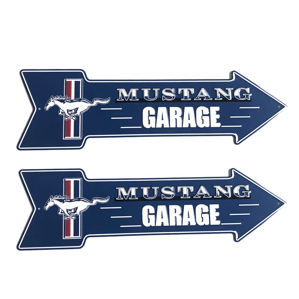 Mustang Garage sign road Direction embossed Sign Custom metal Aluminum Arrow Sign