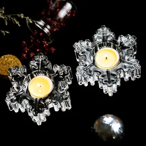 雪花叶子形状圣诞装饰透明玻璃烛台