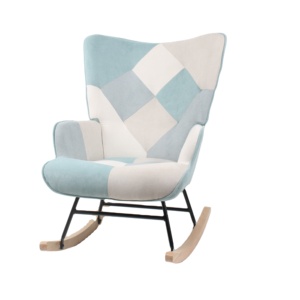 Multicolor <strong>Patchwork</strong> Wingback <strong>Chair</strong> with Ottoman, Linen Upholstered Accent <strong>Chair</strong> for Living Room, BSCI Certified - Product Image 5