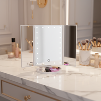 Miroir de maquillage pliable à trois volets avec logo personnalisé, éclairage LED portable, écran tactile intelligent, miroir cosmétique pliable sur pied