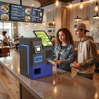 Terminal de paiement en espèces en libre-service avec accepteur de pièces et de billets, lecteur de cartes de crédit et de QR, 15,6 pouces, pour magasin et cantine