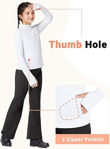 Chemise de sport en spandex pour filles - Trous pour les pouces, style équestre, <span class=keywords><strong>veste</strong></span> d'<span class=keywords><strong>équitation</strong></span> chaude à demi-zip pour enfants - Product Image 2