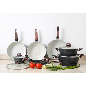 Ustensiles de cuisine en aluminium, appareils de cuisine, wok en céramique sain, marmite à soupe antiadhésive, ensemble de 13 ustensiles de cuisine, couvercle en verre, base multicouche - Product Image 1