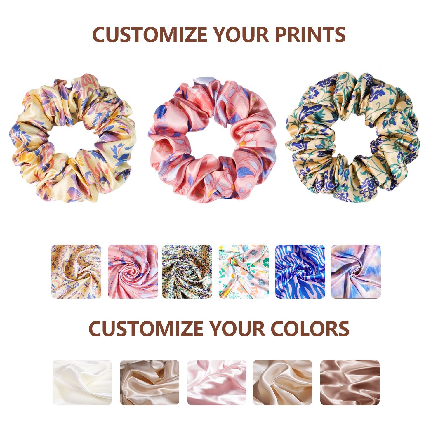 New Arrivals 100% Mulberry Silk Printing Scrunchies 6A Grade Silk Hair Ties for Women