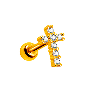 Gioielli per <span class=keywords><strong>Piercing</strong></span> Labret a Croce in Acciaio Inossidabile con Zirconia Cubica (CZ) da 8mm, Placcati <span class=keywords><strong>Oro</strong></span>/Argento, Calibro 16, per Orecchio <span class=keywords><strong>Trago</strong></span> - Product Image 6