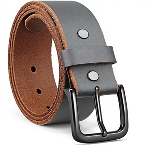 Cinturón de Cuero Genuino, Piel de Vaca, Color Gris Sólido, Diseño Casual, Hebilla Rectangular de Acero, Accesorio Duradero para Hombre - Product Image 1