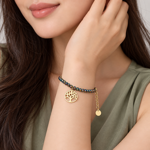สร้อยข้อมือสแตนเลสประดับลูกปัดหินสีรุ้งพร้อมจี้รูปต้นไม้ ชุบทอง 14K ด้วยระบบสุญญากาศ - Product Image 5
