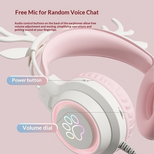 Cute Cat Ear Wired Gaming Headset Over Ear Headphones With Mic For PC Laptop Wholesale - Product Image 4