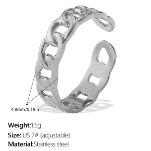 Gold Plated Stainless Steel Open <b>Ring</b> <b>Adjustable</b> Chain Link Geometric Signet Fashion Jewelry for Women - Product Image 2