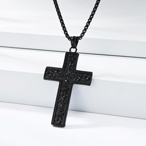 yunnique street style gothic vine cross necklace for men, niche literary retro <b>titanium</b> steel sweater <b>chain</b> pendant - Product Image 3