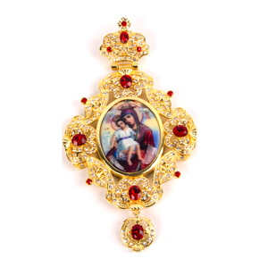 Collana con Croce Pettorale Ortodossa ZD020 in Lega Placcata Oro, Personalizzabile con Pietre di Cristallo, Icona della Vergine <span class=keywords><strong>Maria</strong></span> con Bambino <span class=keywords><strong>Gesù</strong></span> - Product Image 2
