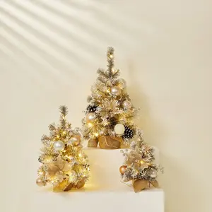 Amazon Hot Sale 30/45/60cm Silver Gold Christmas Decoration Supplies Ornaments Mini Small Little Tabletop Christmas Tree