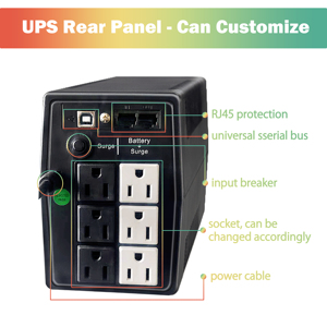 Système UPS (450VA/650VA/800VA/1000VA) | 6-8 prises, AVR, protection contre les surtensions | Sauvegarde silencieuse <span class=keywords><strong>PC</strong></span>/WiFi | Alerte d'état <span class=keywords><strong>de</strong></span> la <span class=keywords><strong>batterie</strong></span> - Product Image 4