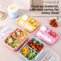 Süße dreiteilige doppelstöckige Plastik-Lunchbox mit Suppenbecher und Lunch-Tasche, mikrowellengeeignet, tragbare Lunchbox.